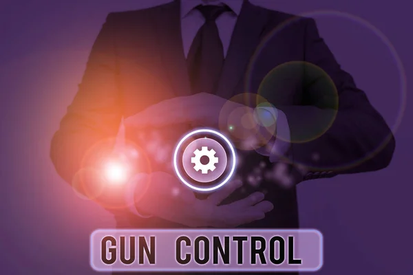 銃の制御を示すテキスト記号。銃の所持を制限するための概念写真法的措置. — ストック写真