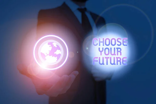 Szöveg jel mutatja a válassza ki a jövőben. Választási lehetőségek, hogy mai fogalmi fénykép határozza meg az eredménye a holnap. — Stock Fotó