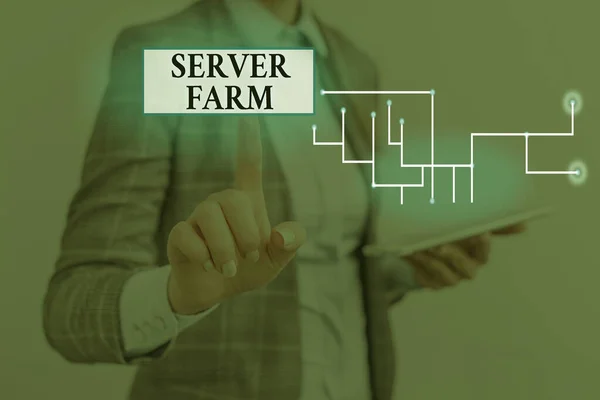 Text sign showing Server Farm. Conceptual photo a group of computers acting as servers and housed together.