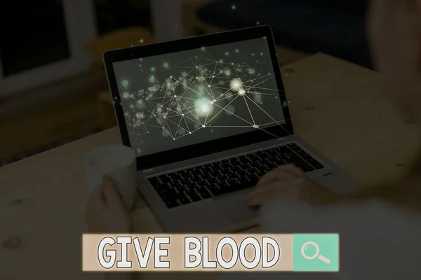 Segno di testo che mostra Give Blood. Foto concettuale che dimostra volontariamente ha il sangue estratto e utilizzato per le trasfusioni . — Foto Stock