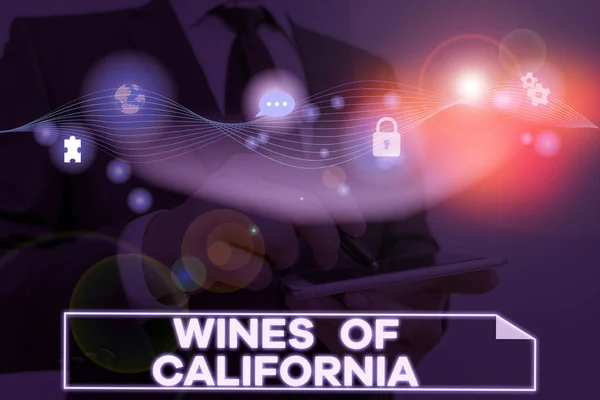 Conceptual hand writing showing Wines Of California. Business photo text Best Winemakers in the USA Export Quality Beverage. — Stock Photo, Image