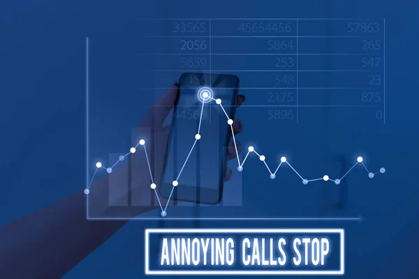 Konceptualny rękopis pokazujący irytujące połączenia Stop. Biznes photo showcasing Zapobieganie spamowi Telefony Blacklisting numery Zły rozmówca. — Zdjęcie stockowe