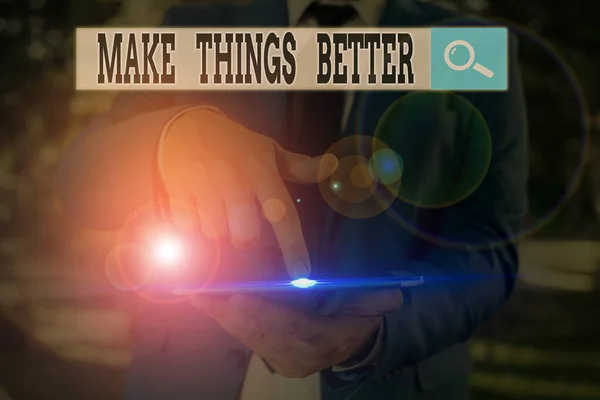 Signo de texto que muestra Make Things Better. Foto conceptual Haga algo para mejorarse a sí mismo Sea el acto de cambio . — Foto de Stock