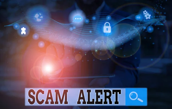 Handgeschreven tekst schrijven Scam Alert. Concept wat betekent dat iemand een waarschuwing over de regeling of fraude kennisgeving ongebruikelijke. — Stockfoto