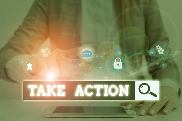 Escrita de mão conceitual mostrando Take Action. Foto de negócios mostrando para fazer algo Para agir a fim de obter um resultado particular . — Fotografia de Stock