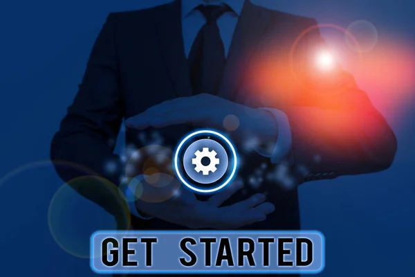 Text sign showing Get Started. Conceptual photo Begin an important period in one s is life or career Begin a task. — Stock Photo, Image