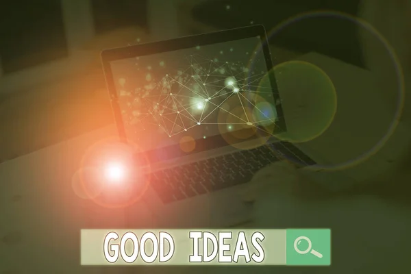 Text sign showing Good Ideas. Conceptual photo nice formulated thought or opinion Best possible course of action. — Stock Photo, Image