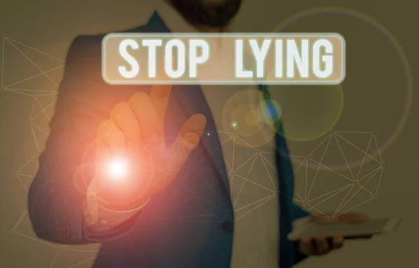 Текст написання слів Зупинити брехню. Бізнес-концепція покласти край хронічній поведінці нав'язливої або звичної брехні . — стокове фото