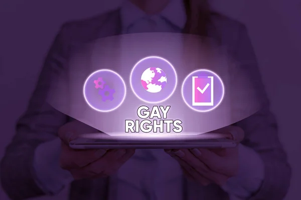 Signe texte montrant les droits des homosexuels. Photo conceptuelle droits civils et sociaux égaux pour les personnes homosexuelles . — Photo