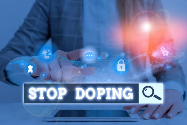 Scrittura concettuale a mano che mostra Stop Doping. Business foto vetrina non utilizzare vietato uso atletico perforanalysisce migliorare i farmaci . — Foto Stock