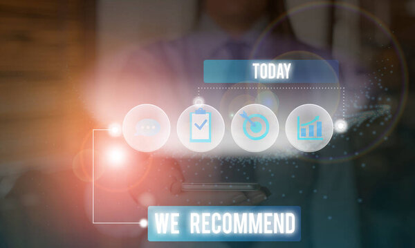 Handwriting text writing We Recommend. Concept meaning suggest that someone or something would be good or suitable.