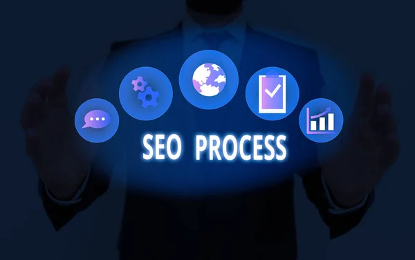 Kézírás Seo Process. Koncepció: a weboldal forgalmának minőségének és mennyiségének növelésére irányuló lépések. — Stock Fotó