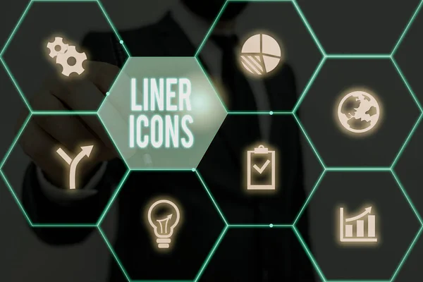 A liner ikonok felirata. Üzleti fotó bemutatása használat javítása vizuális érdeklődés és megragad a felhasználó s figyelmet. — Stock Fotó