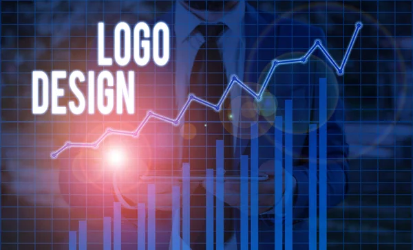 Texto de escritura a mano Logo Design. Concepto que significa una representación gráfica o símbolo del nombre de la empresa o marca comercial . — Foto de Stock