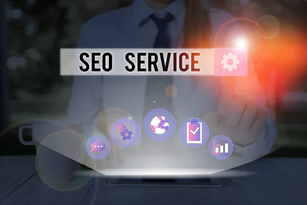Kézírás szöveg írás Seo Service. Koncepció a weboldal láthatóságának növelésére szolgáló technikák és eljárások együttese. — Stock Fotó