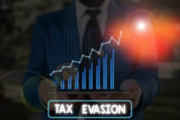 Fogalmi kézírás, ami adóelkerülést mutat. Üzleti fotó, amely bemutatja a fizetés elmulasztását vagy az adók szándékos alulfizetését. — Stock Fotó
