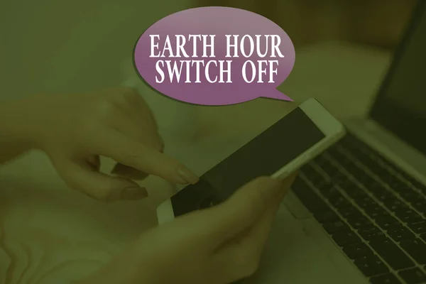 Scrittura concettuale a mano che mostra Earth Hour Switch Off. Business foto in mostra le luci fuori evento Movimento annuale Planet Day . — Foto Stock