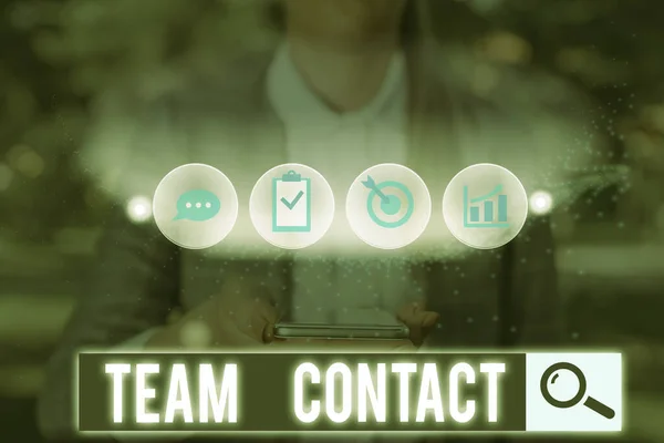 Textzeichen mit Teamkontakt. konzeptionelles Foto der Interaktion der Individuen innerhalb eines Teams oder einer Gruppe. — Stockfoto