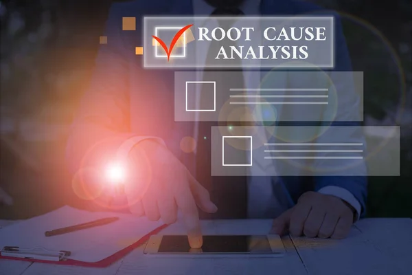 Conceptual hand writing showing Root Cause Analysis. Business photo text Method of Problem Solving Identify Fault or Problem. — Stock Photo, Image