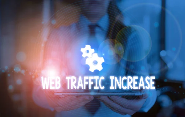 Pisanie tekstu Tekst Web Traffic Increase. Koncepcja biznesowa dla rozszerzenia odwiedzających stronę internetową o szereg wizyt. — Zdjęcie stockowe
