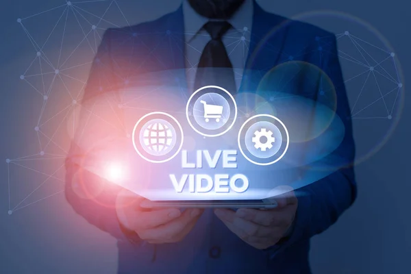 Text sign showing Live Video. Conceptual photo broadcast a live video or streamingfeed to an online audience. — Stock Photo, Image