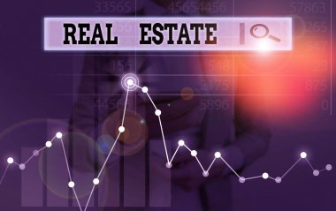 Handwriting text writing Real Estate. Concept meaning the property consisting of land and the buildings on it.