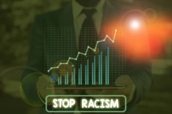 Conceptual hand writing showing Stop Racism. Business photo showcasing end the antagonism directed against someone of a different race. — ストック写真