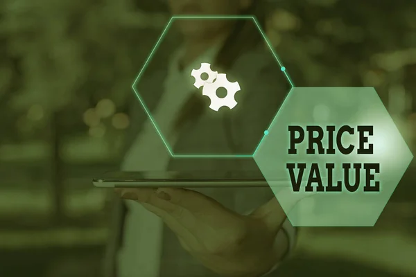 Handstil text Pris Värde. Begreppet avser priset på en produkt baserat på vad kunderna tycker eller värderar. — Stockfoto