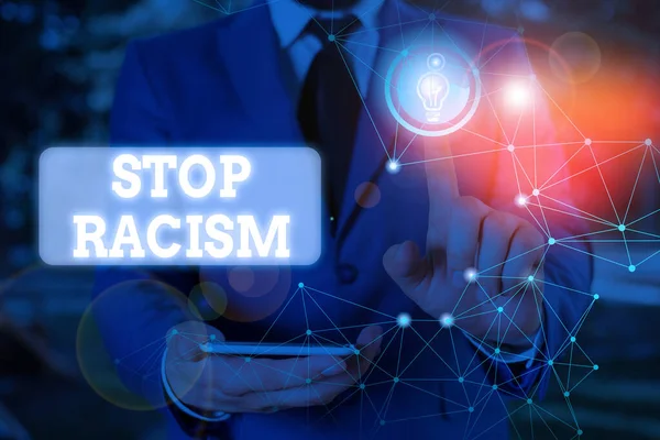 Text ukazující Stop rasismu. Koncepční fotka ukončila nepřátelství namířené proti někomu jiného rasy.. — Stock fotografie