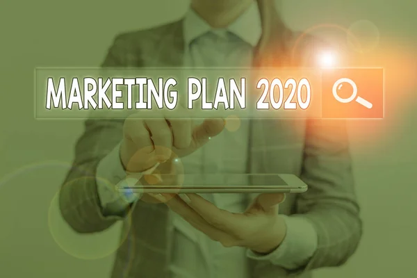 Handwriting text Marketing Plan 2020. Concept meaning schedule defining brand selling way in next year. — Stok fotoğraf