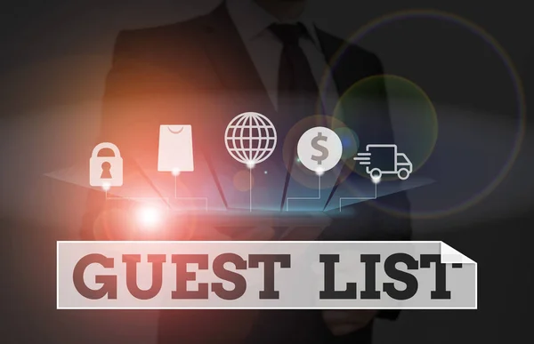 Word writing text Guest List. Business concept for a list of showing who are allowed to enter the show or an event. — Stockfoto