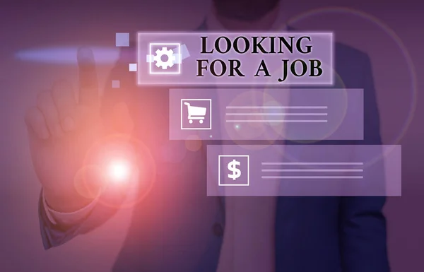 Handschriftliches Textschreiben auf der Suche nach einem Job. Konzept bedeutet Arbeitslose auf der Suche nach Arbeitskräften. — Stockfoto
