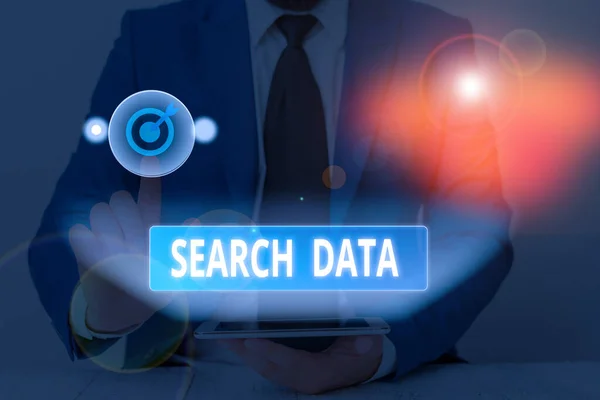 Text sign showing Search Data. Conceptual photo efficient retrieval of specific items from a set of items. — Stock Photo, Image
