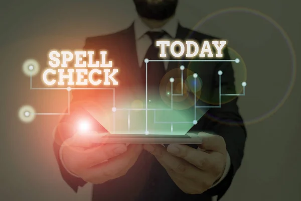 Conceptual hand writing showing Spell Check. Business photo text to use a computer program to find and correct spelling errors.