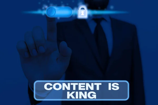 Writing note showing Content Is King. Business photo showcasing Content is the heart of todays marketing strategies. — ストック写真