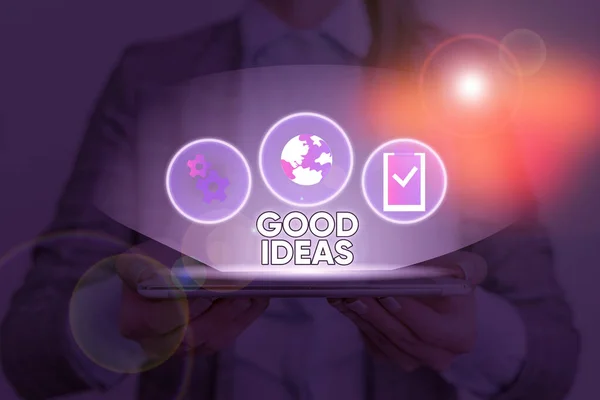 Text sign showing Good Ideas. Conceptual photo nice formulated thought or opinion Best possible course of action. — Stok fotoğraf