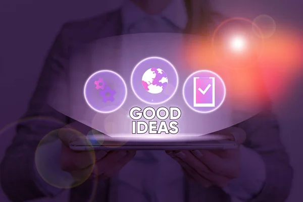 Text sign showing Good Ideas. Conceptual photo nice formulated thought or opinion Best possible course of action. — Stock Photo, Image