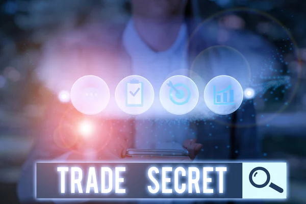 Text sign showing Trade Secret. Conceptual photo technique used by a company in analysisufacturing its products. — Stock Photo, Image