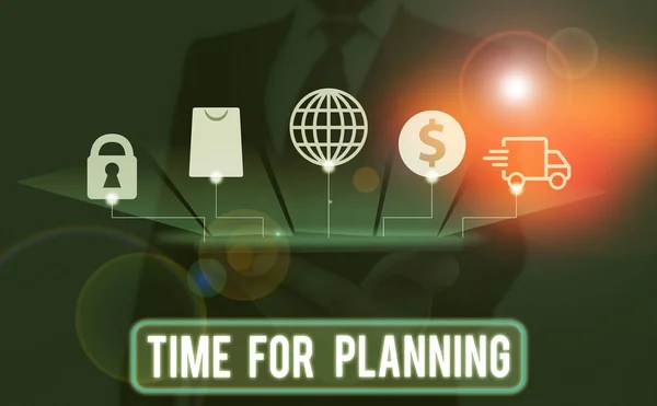 Sinal de texto mostrando Time For Planning. Fotografia conceitual Configuração de coisas para fazer Preparação de Lista de Prioridades . — Fotografia de Stock