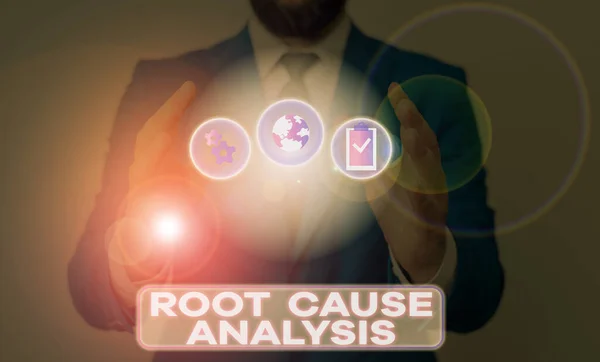 Текст для написания слов Root Cause Analysis. Бизнес-концепция метода решения проблем выявления неисправностей или проблем . — стоковое фото