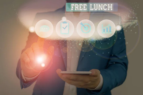 Text sign showing Free Lunch. Conceptual photo something you get free that you usually have to work or pay for.