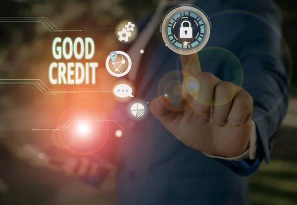 Tekstskilt som viser Good Credit. Begrepslåntaker har relativt høy kredittscore og sikker kredittrisiko . – stockfoto