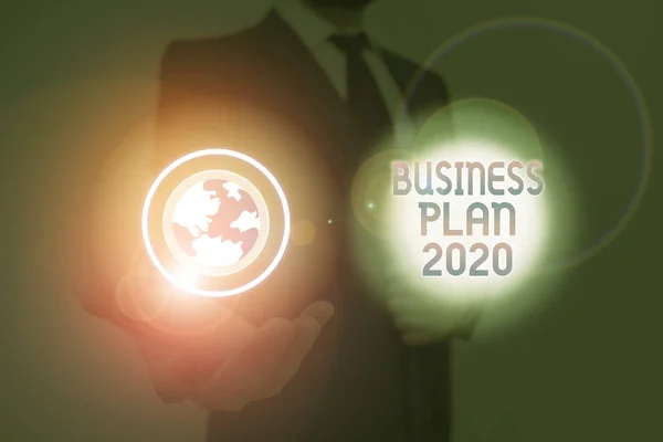 Signo de texto que muestra el Plan de Negocios 2020. Foto conceptual Desafiantes ideas y metas de negocio para el año nuevo . —  Fotos de Stock