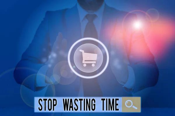 Writing note showing Stop Wasting Time. Business photo showcasing Organizing Management Schedule lets do it Start Now. — Stock Photo, Image