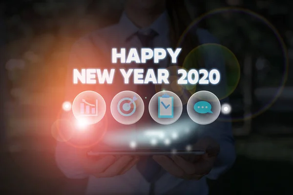 Konceptuell handstil visar Gott Nytt År 2020. Business photo showcasing Hälsning Fira Holiday Fresh Start Hälsningar. — Stockfoto