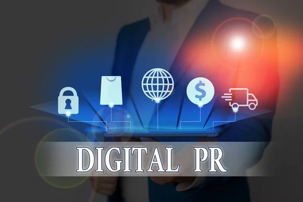Tekstbord met Digital Pr. Conceptuele foto marketing strategie gebruikt om hun online aanwezigheid te verhogen. — Stockfoto