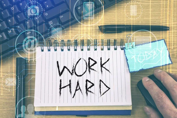 Texto de escritura Trabajo duro. Concepto significado Trabajo que pone esfuerzo en hacer y completar tareas . — Foto de Stock