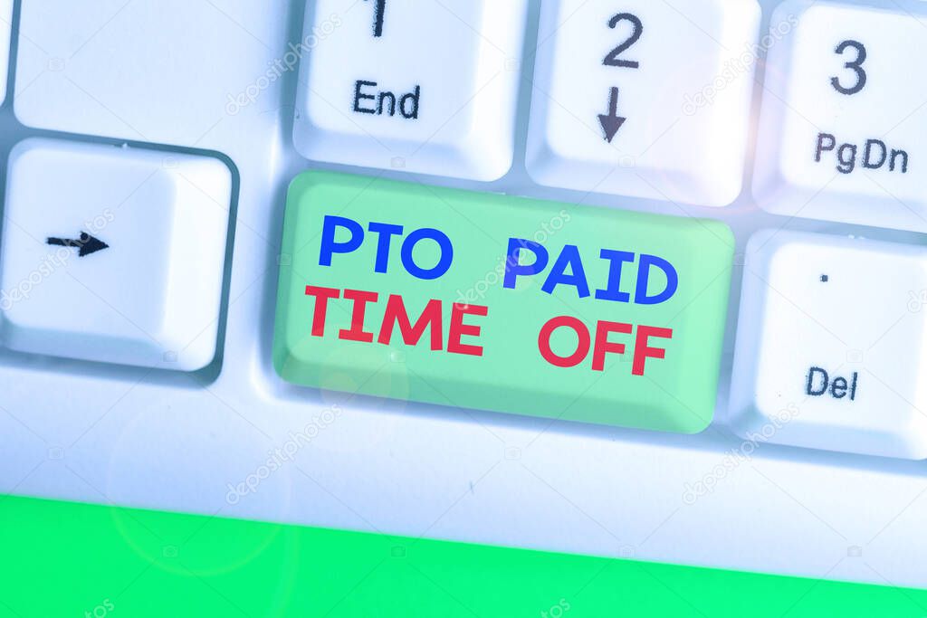 Text sign showing Pto Paid Time Off. Conceptual photo Employer grants compensation for demonstratingal holidays.