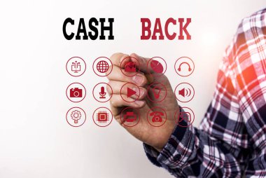 Conceptual hand writing showing Cash Back. Business photo text denoting a form of incentive offered to buyers of certain products.
