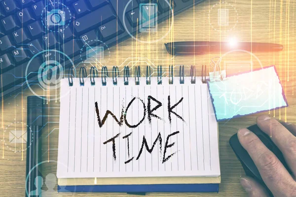 Texto manuscrito Tiempo de trabajo. Concepto significa que el período comienza cuando los trabajadores temporales están contratados en un lugar de trabajo . —  Fotos de Stock